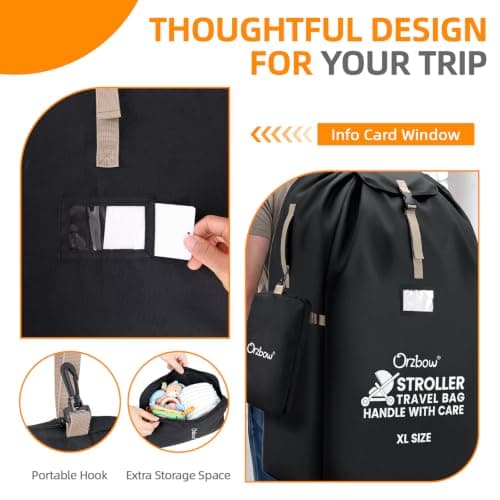 Orzbow XL Pram Bag for Airplane, Extra Large Stroller Travel Bag, Black — view 5