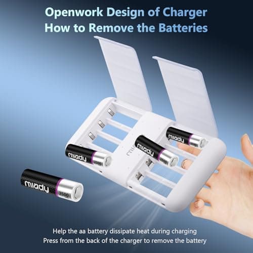 Miady 8 Pack Rechargeable AA Batteries Lithium with Charger — view 4