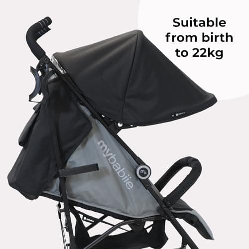 My Babiie MB02 Plus Stroller - from Birth to 4 Years (22kg), Lightweight & Compact Umbrella Fold, Travel Buggy for Toddlers, Pushchair Includes Cup Holder and Rain Cover - Black & Grey — view 2