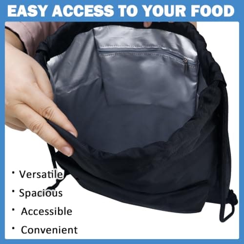 Moyad Lunch Bag Adults Thermal Drawstring Insulated Lunch Cooler Bag Portable and Durable, Eco-Friendly Waterproof Cool Bags Adjustable Shoulder Strap Lunchbag, Ideas for School Work and Travel,Black — view 4