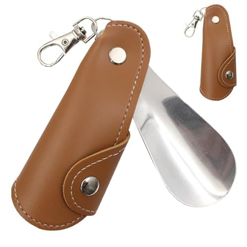 Uitseld Travel Shoe Horn Keychain | Stainless Steel Shoehorn with PU Leather Case Keyring,Portable Slip- Shoes Helper for Seniors Kids Men Women