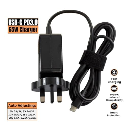 Lite-am 65W USB-C Fast Charger PD 3.0 UK Plug Power Adapter with Type-C Cable Black For Xiaomi Redmi Note 13 5G Graphite, 14 Pro 5G MZB0I8BEU — view 2