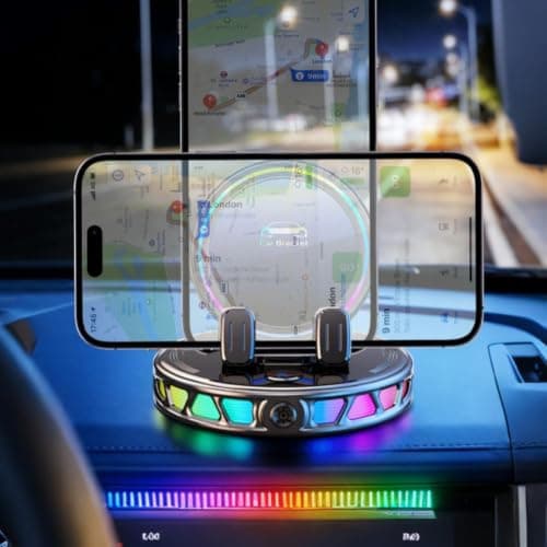 Electric Magnetic Wireless Charging Car Phone Mount with RGB Ambient Light,Auto Clamp 360° Rotation Strong Suction Cup Car Charger Holder,Universal Stable Vacuum Suction Phone Holder for Cars — view 5