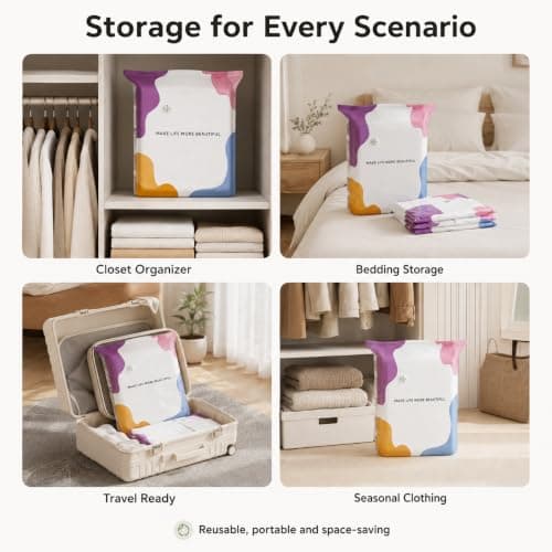Wonsoso No Pump Vacuum Storage Bags 4 Pack Press & Seal Space Saver Bags — view 6