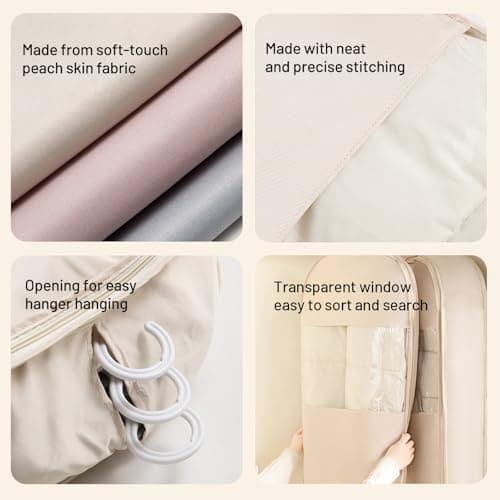 NatureNook Space Saving Hanging Compression Garment Bag with Zipper for Closet Storage, Hanging Clothes Storage Bag, Garment Covers for Coats and Down Jackets, Beige, M — view 6