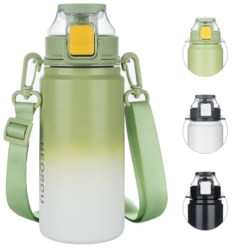 HUAXITRA Insulated Water Bottle Stainless Steel Sports Water Bottles with Straw, Double Wall Leakproof Thermal Flask with Handle for Cold and Hot Drink, Travel, Sports, Gym (Green, 800 ml)