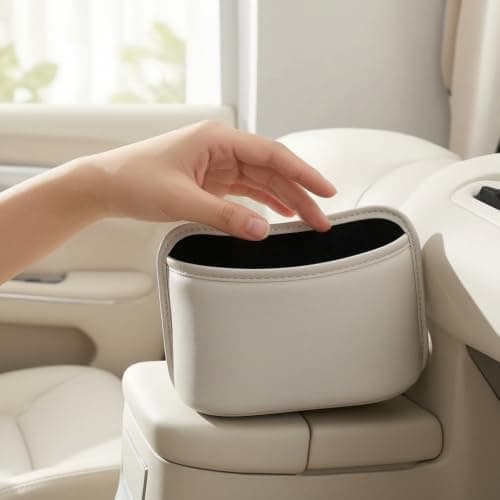 Baoblaze Car Door Organizer Featuring Trash Can Storage Box and Built in Cup Holder Leather Fleece Material Suitable for Vehicles Road Trips Commute, Large/Off White, Off White, Large — view 2