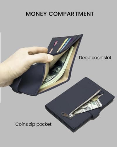 Karmiir RFID Passport Holder for Travel, Compact Wallet for Women & Men, Leather Passport Cover Wallet with Card Holders Zippered Coins Pocket and Cash (Blue-Black) — view 6