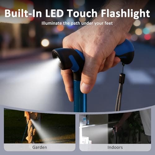 HEALTHBAZAAR Walking Stick with LED Light, Folding Stick for Men & Women with Shock Absorption - Adjustable, Lightweight Collapsible Walking Sticks with Comfort Grip Handle, Heavy Duty All Terrain Tip — view 4