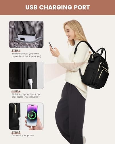 LOVEVOOK Laptop Backpack Womens, 15.6 inch Laptop Rucksack Bag for Women, Large Ladies Backpacks Waterproof School Bags with USB Port, Fashion Daypacks for Uni College Work Travel, Purple — view 6