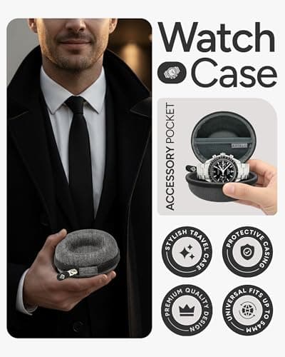 AKIELO Watch Case – Watch Travel Case with Cleaning Cloth and Gift Box – Fits Mens and Womens Wristwatches and Smart Watches up to 54mm (Charcoal Grey Edition) — view 2