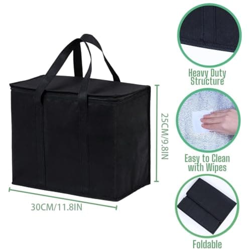 18 L Insulated Shopping Bag,Collapsible Zipper Closure Insulated Cool Bag,Premium Quality Reusable Grocery Large,Easy to Carry Design for Delivery Camping Picnic Grocery Travel,Keep Food Warm or Cool — view 2