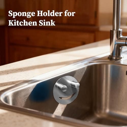 Sponge Holder for Kitchen Sink- 7.6x2cm Stainless Steel smileyy Face Dish Sponge Holder | Stainless Steel Organizer with Suction Cup | Kitchen Storage Accessories for Cleaning Cloths Scouring — view 2