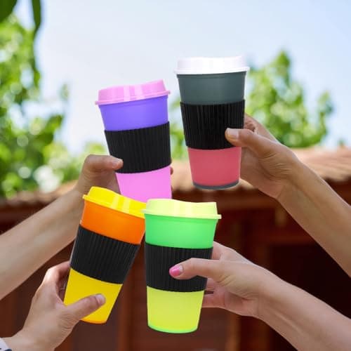 Yisituo 480ml Reusable Coffee Cups with Lids, Plastic Tumblers, 12 Pack Colour Changing Travel Mugs, for Home, Car, Beach, Camping, and Party (12, Colour) — view 6