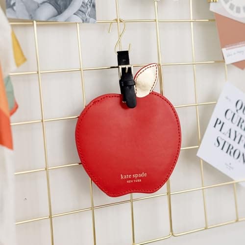 Kate Spade New York Round Red Vegan Leather Luggage Tag for Women, Durable Suitcase ID Tag, Apple — view 5