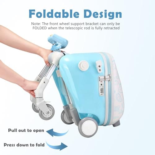 AODI Kids Ride-on Luggage with Seat, 20 inch Carry On Suitcase, 2-in-1 Children's Luggage & Baby Stroller with Shockproof Silent Wheels and Guardrail for Airplane — view 4