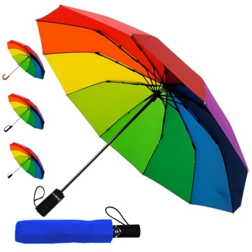 12 Rib Rainbow Umbrella Automatic Compact - Strong Windproof Small Umbrella