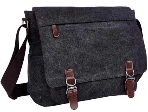 WTiger Canvas Messenger Bag, 15.6 Inch Laptop Shoulder Bag for Men & Women, Canvas Crossbody Bag with Magnetic Buckle & Multiple Pockets, Vintage Satchel for Work, School & Travel