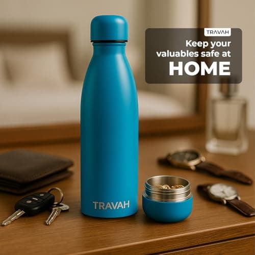 Travah Travel Water Bottle Stainless Steel with Storage for Cash, Keys, Valuables Insulated Bottle for Men and Women Hot and Cold Water Bottle Leak-Proof (Light Blue) — view 5