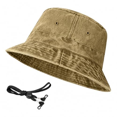 Fjquamitix Bucket Hat Washed Cotton Wide Brim Sun Hat Summer UV Protection Retro Vintage Fishing Hat Unisex for Outdoor Beach Travel (UK, Alpha, XL, Camel)
