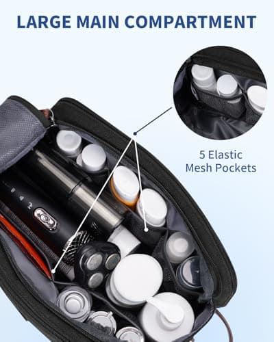 WANDF Toiletry Bag for Men Travel Wash Bag Toiletry Organizer Canvas and PU Leather Dopp Kit Water-Resistant Shaving Kit for Travel Accessories (Black, Patent Pending) — view 3