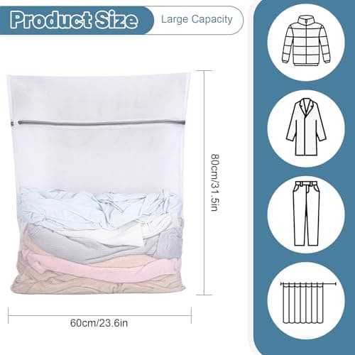 2 Pack XXL Large Mesh Laundry Bags with Zips, 80 x 60 CM, White — view 2