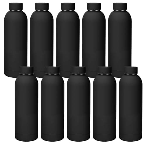 10 Pack Insulated Water Bottles, 17oz Stainless Steel Tumblers Bulk, Black