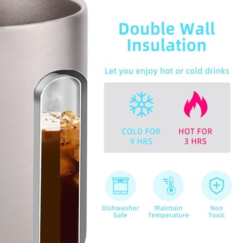 Volhoply 14oz Insulated Stainless Steel Coffee Mug with Leakproof Lid,Double Wall Vacuum Travel Coffee Cup with Handle,Reusable Metal Tumbler,Camping Mugs Keep Hot,Christmas Gifts(Silver,1) — view 3