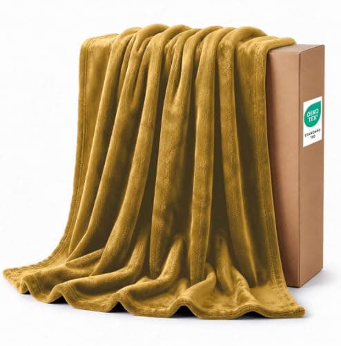 IR Imperial Rooms Fleece Blanket Mustard Yellow, Throw/Single 130X150 Cm