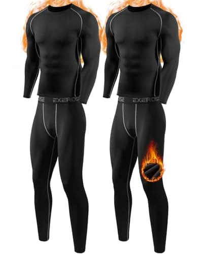Orrfreer 2 Pack Men’s Thermal Underwear Set Fleece Lined Compression Base Layer For Winter Sports Long Sleeve Top & Long Johns For Men Thermal, Skiing, Running, Hiking Black/Black M