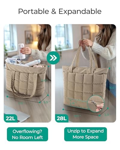 bagsmart Expandable Tote Bag for Women,22-28L Lightweight Puffer Travel Bag — view 5