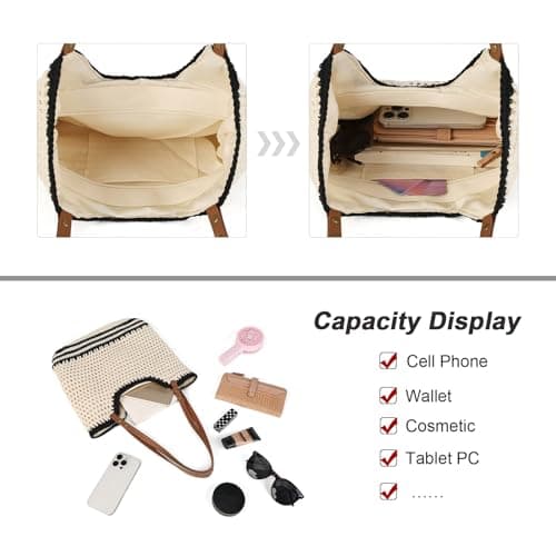 GLITZALL Beach Tote Bag for Women Cotton Rope Woven Shoulder Bag, Large Crochet Summer Handbag with with Faux PU Handles, Lightweight Travel Shopper Bag for Holiday Beach Shopping Everyday — view 4