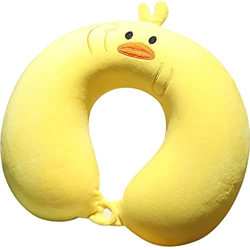 Cute Duck Cartoon U-Shaped Neck Pillow - Super Soft Memory Foam Travel Pillow for Kids & Adults, Ergonomic Neck Support for Airplane, Bus, Train Rides (Yellow)
