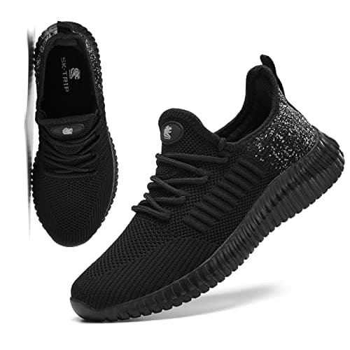 SK·TRIP Women's Walking Shoes Lightweight Breathable Flying Woven Mesh Upper Casual Jogging Shoes Ladies Tennis Shoes Workout Footwear Gym Sneakers for Women, Black Mix, 8 UK