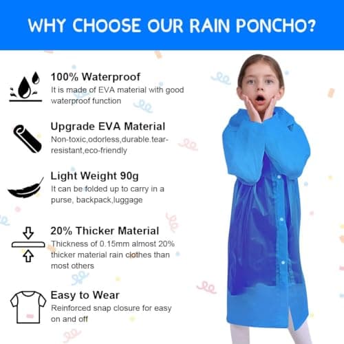 Vicloon Kids Portable Raincoat, 2 Pack Rain Poncho Kids Waterproof with Hoods and Sleeves, Reusable Rain Resistant Poncho for Camping, Emergency Situations, Travel — view 4
