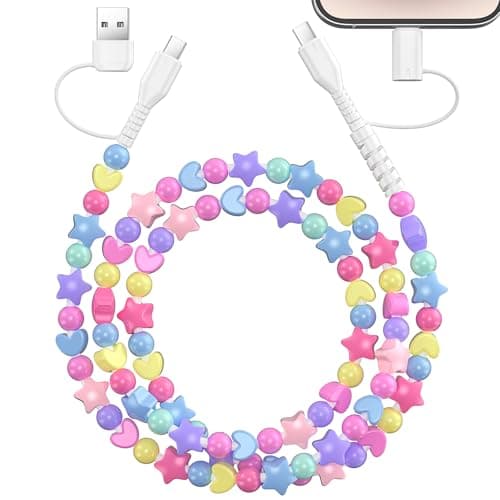 Coolden USB C Charger Cable for iPhone Charger Cable Multi Charger Cables 4 in 1 60W 1M Type C Charger Fast Charging Cute Stars Beaded Girls Women Phone Charger Cables for iPhone, Samsung-Colorful