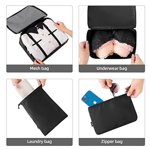 BAGAIL 10 Set Packing Cubes Various Sizes Packing Organizer for Travel Accessories Luggage Carry On Suitcase - Black — view 6