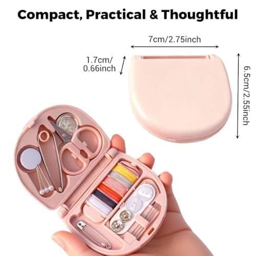 1 Pack Travel Sewing Kit, Portable Mini Sewing Kit with Needles, Threads, Scissors & Repair Tools, Compact Emergency Sewing Set in Pink Case for Home and Travel Use — view 2