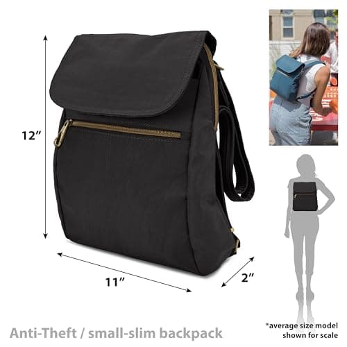 Travelon Luggage Anti-Theft Signature Slim Backpack, Black, One Size, Anti-theft Signature Slim Backpack — view 3