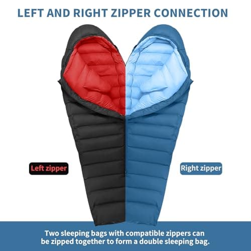 QEZER Winter Sleeping Bag for Adults, Lightweight Down Sleeping Bag -20 Degree C for Cold Weather Camping and Mountaineering Outdoor with 660 FP Duck Down (Blue, 1500g down) — view 4