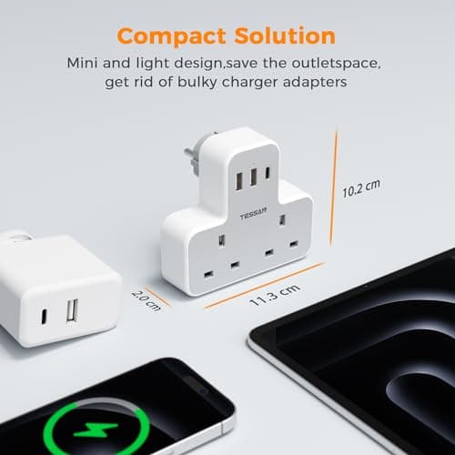 TESSAN 2 Way UK to European Travel Plug Adapter with 3 USB Ports (1 USB C) — view 4