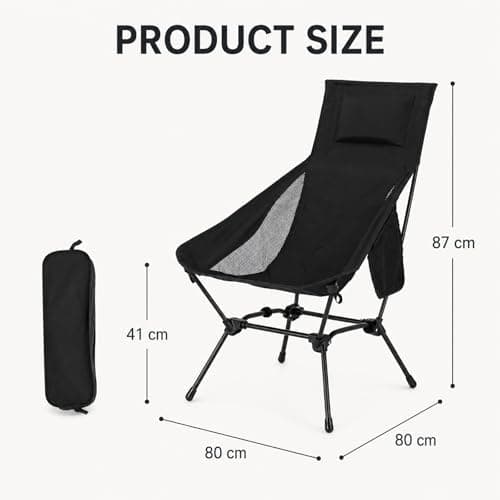 GOOGO High Back Camping Chair, Foldable Camping Chair with Side Pocket & Carry Bag, Comfortable & Breathable, 74x58x90cm, Portable Outdoor for Camping, Fishing, Beach, Picnic and Garden (Black) — view 2