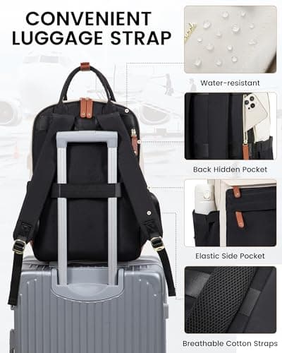 LOVEVOOK Backpack Womens, 15.6 Inch Laptop School Bag, Waterproof Work Travel Rucksack with USB Port, Anti Theft Ladies Computer Back Pack for College Uni Office Business, Beige Black — view 5