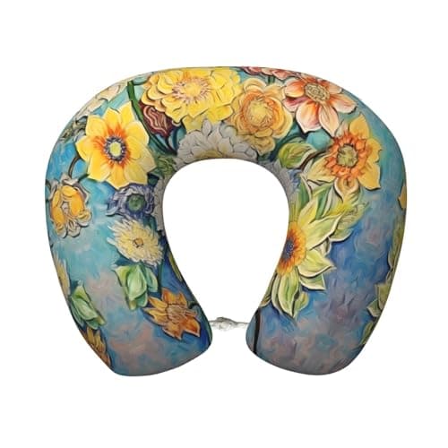 ZhRiYan Oil on Canvas Flowers Memory Foam Travel Pillow - U-Shaped Neck Support, Perfect for Cars, Home Office, and Leisure Activities.