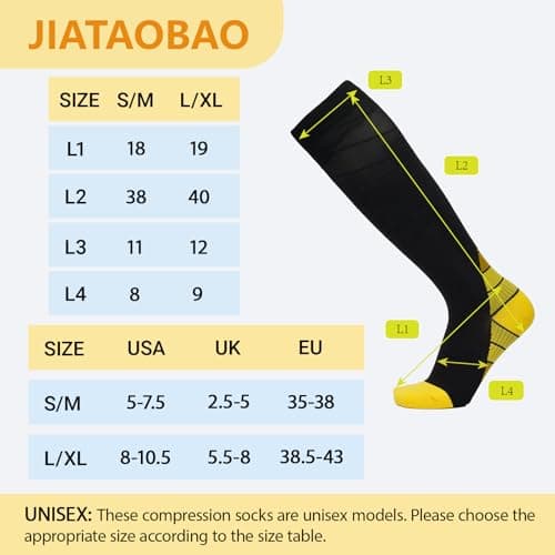 JIATAOBAO Compression Socks for Men & Women 20-30 mmHg Medical Grade – Graduated Support for Running, Travel, Nursing & Pregnancy Boost Circulation, Reduce Swelling, Anti-Slip Design (yellow, S/M) — view 2