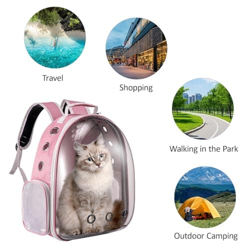 LN COZY CORNER Transparent Bubble Cat Backpack –Space Capsule Pet Carrier Backpack with Hard‑Shell Dome, Breathable Mesh & Padded Straps – Hands‑Free Travel Cat Bag Carrier (Pink) — view 3