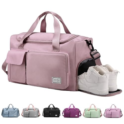 RainFlowwer Travel Duffel Bag Women Men,Sports Gym Bag with Shoes Compartment,Waterproof Travel Bag Overnight Bag with Dry Wet Separated Pocket,Carry Luggage Bag Weekender,Sports,Gym,Travel (Pink)