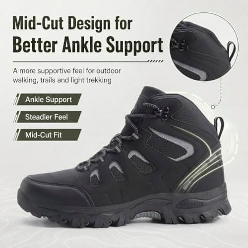 NIFOFISE Hiking Shoes for Men & Women, Mid Cut Walking Boots with Ankle Support, Outdoor Trekking Boots with Rugged Grip Sole, Casual Hiking Boots for Trail, Camping and Country Walks — view 3