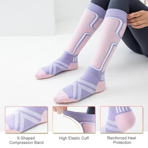 Cirorld 2 Pairs of Merino Wool Ski Socks for Men, Warm Wool Thermal Socks Unisex, Thick Winter Socks for Cold Weather, Snow, Skiing, Snowboarding, Hunting, Hiking, Pink&Purple 6-8 — view 6
