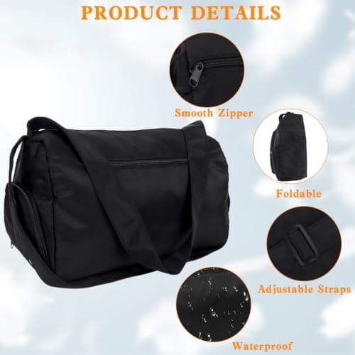 Sports Duffel Bag with Shoes Compartment, Waterproof Gym Duffle Bag Adjustable Shoulder Crossbody Strap, Large Capacity Travel Overnight Bag for Workout Fitness Yoga Hospital Travel (Black) — view 5